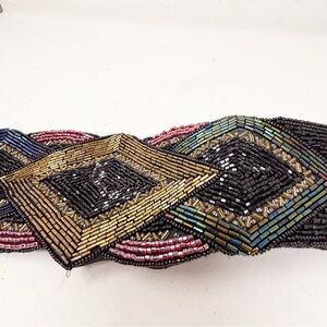 Vtg 1980s MAGID Black Beaded Belt V Front Cincher Waist Hook & Loop Closure 35”
